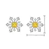 Kaiwei Creativo Nuevos Pendientes con Forma de Flor Floreciente Distintivos Para Todo Combinan Super Brillantes Incrustados con Circonita Amarilla Pendientes de Copo de Nieve Flor
