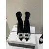 Botines para Mujer 2025 Otoño e Invierno Nuevo Estilo Punta Fina Tacón de Aguja Hebilla Cuadrada de Pedrería Gamuza Tacón Alto Botas Elásticas Botas Ajustadas Botines Tipo Calcetín para Mujer