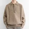 Suéter de malha com gola polo masculino estilo old money retrô de alta qualidade com botões manga longa outono e inverno atacado de fábrica transfronteiriço