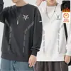 Camiseta masculina de manga comprida para outono e inverno, marca da moda, corte solto, forrada com fleece, camiseta básica casual, moletom com estampa e gola redonda para jovens estudantes