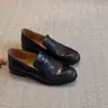 Versión de Cuero Suave~Zapatos Perezosos de Deslizamiento de Cuero Suave Retro para Mujer Tacón Grueso Suela Plana Zapatos Individuales Estilo Británico Zapatos Pequeños de Cuero Mocasines