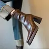 Versión de piel de vaca~2026 nuevos botines de tacón alto para mujeres menudas, de suela gruesa, que aumentan la altura, botines Chelsea de tacón grueso, botas de piel genuina