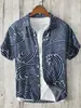 Camisa Casual de Verano Suelta de Manga Corta para Hombre, Estampado Creativo de Elementos Marinos con Textura, Marca Independiente, Lino Transpirable, 2024