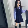 Uniformes Escolares para Meninas, Trajes de Performance Estilo Academia, Conjunto de Três Peças com Camisas JK Infantis para Primavera e Outono, Coletes de Lã, Camisas e Saias