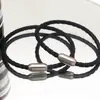 Pulsera de cuerda de cuero tejido con cuentas de transferencia de acero de titanio de alta calidad para niños, marca de moda, personalidad, cuerda de cuero negro tejido, pulsera de moda