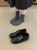 Mocasines Cuadrados Vintage Tallados con Tacón Oculto para Mujer, Nuevos de Primavera 2026 Estilo Británico Zapatos Negros de Cuero