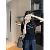 Camiseta Gris de Manga Corta Estilo Americano para Mujer, Nuevo Modelo Verano 2025, Corte Holgado Petite, Algodón Puro, Top Adelgazante para Chicas Modernas