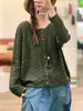 Suéter de Punto Hueco de Manga Larga con Cuello Redondo Nuevo para Primavera y Otoño para Mujer, Artístico, Retro, Holgado, Color Sólido, Ropa Exterior Casual, Venta al por Mayor