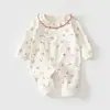 Macacão de algodão puro com botões de pressão, sem costura, grau A, para recém-nascidos, macacão para engatinhar de bebê, macacão de manga longa e pijama de primavera/outono