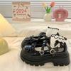 Zapatos Mary Jane de Tacón Grueso Estilo Universitario 2025 Primavera Nuevo Suela Gruesa Lazo JK Doble Botonadura Boca Baja Zapatos de Cuero