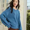 Suéter de Cachemira de Cuello Redondo para Mujer, Otoño e Invierno, Mangas Raglán, Holgado y Cómodo, Corte Ajustado, Suéter de Punto Adelgazante, Ropa de Abrigo para Mujer