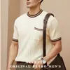 Camiseta de Punto de Manga Corta de Verano Nueva Transfronteriza para Hombre con Bolsillos, Bloques de Color, Corte Ajustado, Camiseta Versátil de Negocios a la Moda, Top de Exportación