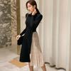 Ropa de Mujer Transfronteriza 2025 Nuevo Otoño Estilo Coreano Elegante Vestido Suéter de Punto de Manga Larga con Cinturón de Encaje