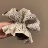 Scrunchie de Cuadros Vintage con Encaje Francés, Elástico Elegante para el Cabello para Mujeres, Dulce, Lindo, Versátil, Accesorio para Moño