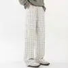 Pantalones a cuadros estilo americano con cordón, corte holgado, pierna curva para hombre y mujer, moda otoño 2026, pantalones casuales de pierna ancha hasta el suelo