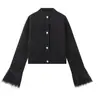 Ropa para Mujer Estilo Europeo y Americano, Producto Popular Transfronterizo, Relajada y Versátil, Cárdigan de Punto con Plumas Empalmadas de Color Sólido