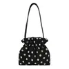 Bolsa de mão de alta qualidade, fofa, com bolinhas, para mulheres, nova moda 2026, bolsa transversal estilosa, bolsa saco com cordão da moda