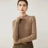 Suéter de cachemira pura para mujer de otoño e invierno, con cuello semi alto, tejido de canalé, corte ajustado y efecto adelgazante, perfecto como capa base