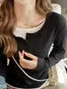 Ropa para mujer de talla grande, que realza los hombros, top tipo dos piezas falso, nueva colección de otoño, capa interior adelgazante de manga larga, camiseta básica de punto, camiseta