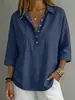 Sitio independiente de Amazon transfronterizo europeo y americano 2026 verano nuevo camisa de mujer holgada y cómoda de cuello camisero color liso