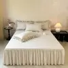 Estilo Simples Saia de Cama de Algodão Tecida com Cor Hibisco Peça Única Universal para Quatro Estações Saia de Cama de Cor Sólida Capa de Cama Antiderrapante Esconde Imperfeições Conjunto de Três Peças