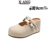Zapatos Mary Jane de tacón ultra alto de 9 cm para mujeres petite, con suelas gruesas y aumento de altura incorporado, diseño sin cordones, mules de punta cerrada