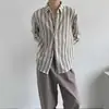 Camisa Retro Americana de Rayas Huecas de Manga Larga para Hombre Diseño de Primavera Nicho Holgada Elegante Casual Camisa de Rayas Verticales