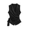 Estilo francês elegante estilo feminino decote em V ácido acético cetim renda slim-fit sem mangas camisa chiffon top feminino verão