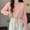 Suéter casual simples de cor sólida estilo coreano para mulheres baixinhas, moda outono e inverno, gola redonda, cordão, tricô pulôver solto, moderno