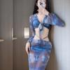 Biquíni Sexy de Proteção Solar Tie-Dye de Manga Comprida Quatro Peças Dividido Praia de Águas Termais Saia Longa Maiô Biquíni Feminino Europeu e Americano