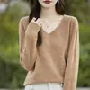 Venta al por mayor del fabricante Nuevo suéter de punto sin costuras de una sola pieza con cuello en V para mujer, jersey de manga larga, suéter de capa base para mujer