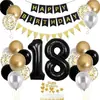 Venta Caliente Transfronteriza Set de Globos para Primer Cumpleaños Negro y Dorado Fondo Negro Bandera de Tirar con Letras Doradas Número Película de Aluminio Suministros para Fiesta de Cumpleaños Infantil