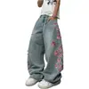 Calça Jeans Lavada Xintang Estilo Americano Street Hip-Hop para Homens, Calça Longa Ripped Loose-Fitting de Alta Resistência com Grafite, Calça Punk, Marca Tendência