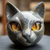 Escultura de Pedra de Gato de Luxo Escultura de Pedra de Gato de Luxo Ornamento de Resina de Gato Marrom Vermelho