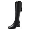 Botas de Tacón Alto para Mujer 2025 Nuevo Otoño e Invierno Look Adelgazante Botas por Encima de la Rodilla Tacón Grueso Marrón Boca en V Punta Cuadrada Botas Altas