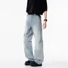 Jeans hechos a mano con efecto lavado y desgastado estilo retro americano para hombre, corte holgado de moda, texturizados, pantalones rectos versátiles para ir al trabajo