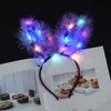 Tiara de Orelha de Coelho com Penas Brilhantes de 14 Luzes Estendida com Luzes, Tiara de Veludo, Brinde Promocional de Feira Noturna, Brinquedo de Barraca de Rua