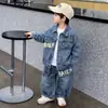 Traje de Mezclilla para Niños Primavera y Otoño Estilo Coreano Conjunto de Dos Piezas Guapo y Moderno para Bebés y Niños Pequeños Ropa Urbana Comercio Exterior