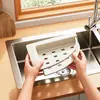 Estante de drenaje para fregadero de esquina de cocina, soporte para esponjas y organizador para lavar platos para el área del fregadero