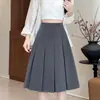 Falda midi de mezcla de lana para mujer, colección otoño/invierno 2026, gris, estilo nuevo, de cintura alta, adelgazante, línea A holgada, adecuada para figuras petite, falda plisada