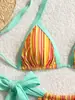 Bikini Sexy de Dos Piezas Estilo Europeo y Americano para Mujer, Traje de Baño Rayado Colorido Retro con Cierre al Cuello para Vacaciones en la Playa