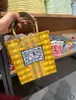 Cesta de Legumes Colorida Cesta de Plástico Tecida Xadrez Fresco Bolsa de Mão Bolsa de Palha Tecida Casual Padrão Xadrez Bolsa de Praia à Beira-Mar