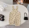 Macacão de Veludo Cotelê para Meninos e Meninas Outono e Inverno Novo Estilo Coreano Macacão Longo Estampado Floral para Bebê Infantil Solto