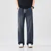 Pantalones de verano finos y holgados de pierna recta para hombre Tencel 2026, pantalones largos casuales versátiles de pierna ancha de moda