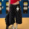 Jeans Cropped Retro Americano con Estampado de Lunares por Todas Partes para Hombres y Mujeres, Nuevo Estilo de Verano, Pantalones Cortos Versátiles de Pierna Recta Suelta y Pierna Ancha, Modernos