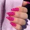Uñas Postizas Portátiles Pitaya Rojo Rosa Puntos Blancos Largas Almendra Blanca Puntos Pequeños Retro Dulce Picante Dopamina Acabado Uñas Postizas