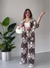 Camisa Estampada de Manga Media Holgada Talla Grande para Verano Pantalones de Pierna Ancha Traje Casual Ropa para Mujer Tem Venta al por Mayor