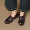 Sapatos Elegantes de Couro de Ovelha Moda Coreana 5cm Bico Redondo Salto Grosso Slip-On Mocassins Novos Primavera e Outono 2026