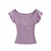 Top de Verão Sem Mangas com Babados Dupla Camada Estilo Europeu e Americano, Camiseta de Lã Tencel Estilo Puro Desejo de Verão, Ajuste Slim Versátil