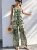 Nuevo conjunto de traje de baño de una pieza transfronterizo para vacaciones en aguas termales y la playa, con pantalones de estampado de palmera de alta gama conjunto de dos piezas